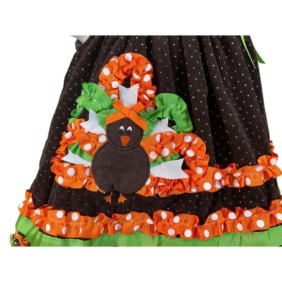 Bonnie Baby Sleeveless Brn Polka Dot Cord Jumper Ribbons Turkey Applique 6-9 Mos - Picture 3 of 8